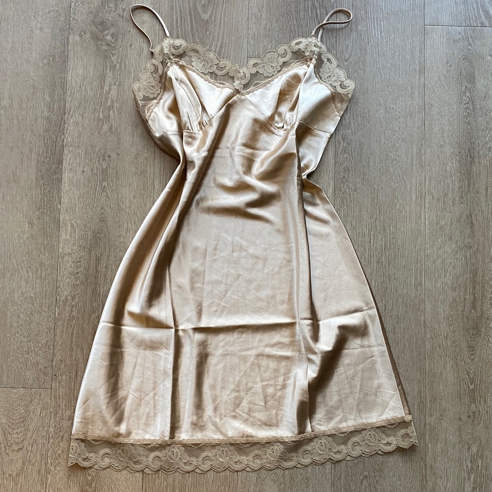 Champagne Silk Lace-Trim Slip M NWT